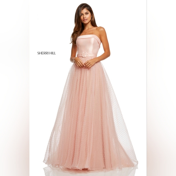 Sherri Hill Dresses & Skirts - NWT Sz 14 Sherri Hill 52709 Blush Satin Belted Ballgown